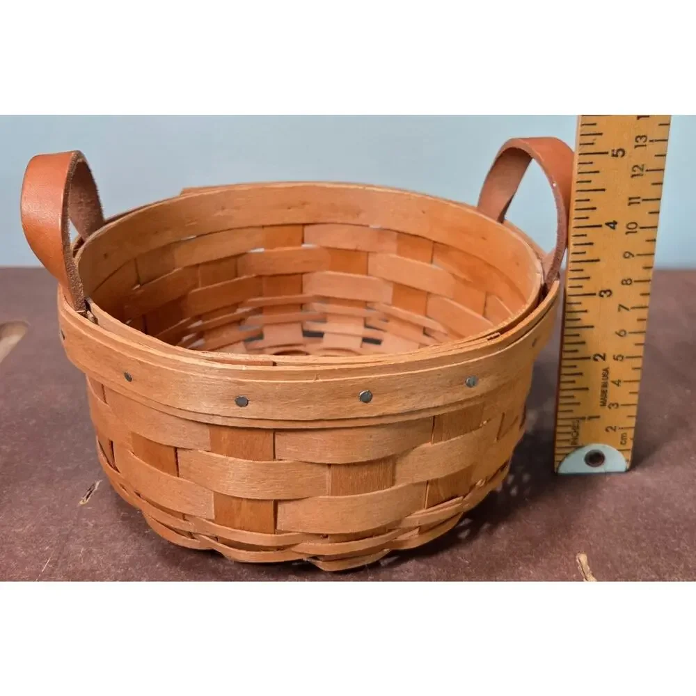 Vintage 1991 Longaberger Handwoven Wood Button Basket 7